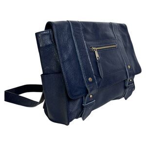 Vere Verto Navy Blue Leather Backpack Convertible Messenger Crossbody Travel Bag